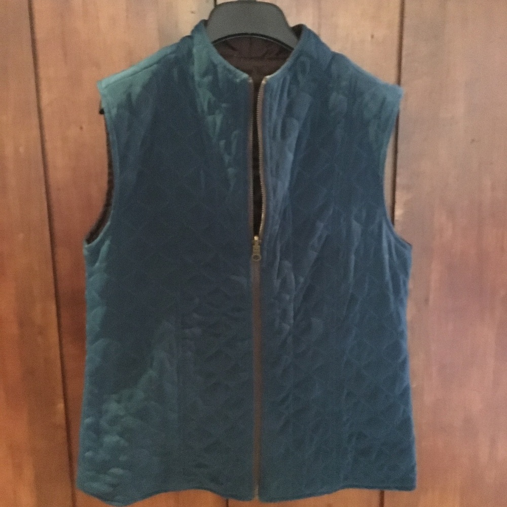 Chicos Quilted Dark Teal/Brown Reversible Vest Size 1